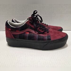Vans Old Skool Stac Suede Velvet Plaid Port/Black Women's Size 10